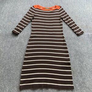 Lauren Ralph Lauren Petite Dress Womens XS P Brown White Stripe Fall Orange Trim